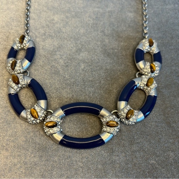 KIAM family navy blue tiger eye oval crystal rhinestone necklace - Picture 4 of 12